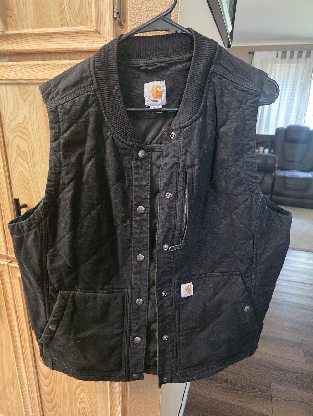 Carhartt Black Quilted Work Vest with Rib Knit Collar